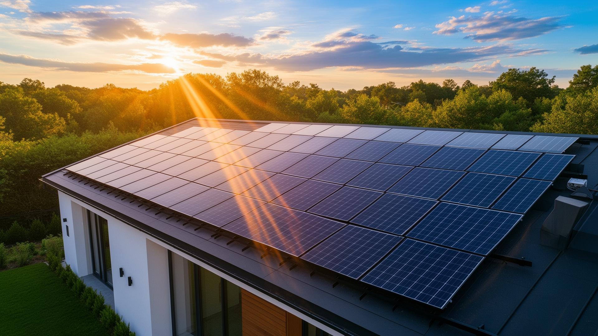 Painéis solares fotovoltaicos instalados em telhado residencial em Goiás
